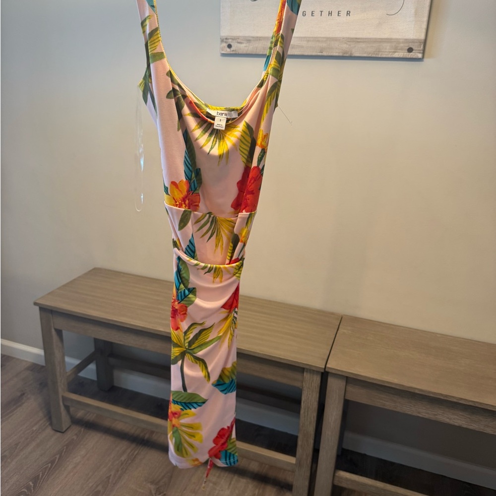 Bar III Tropical Floral Backless Dress - Pink and Yellow